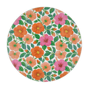 Planche À Découper Hibiscus tropical en rose, pêche et orange