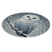 Planche À Découper Hibou des neiges perché sur une branche enneigée (Coin)