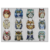 Planche À Découper Hiboux d'arc-en-ciel et aquarelle de chat (Devant)