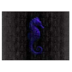 Planche À Découper Hippocampe bleu violet sur panneau de verre Black