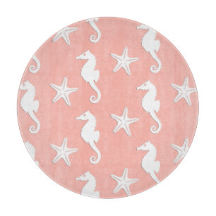 Planche À Découper Hippocampe et étoiles de mer - Corail clair rose