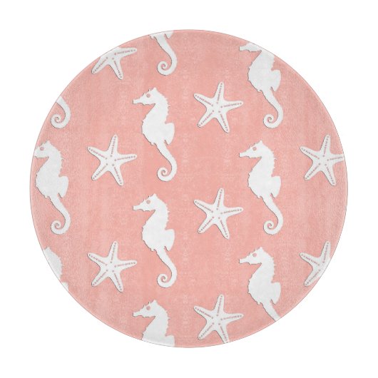 Planche À Découper Hippocampe et étoiles de mer - Corail clair rose (Devant)
