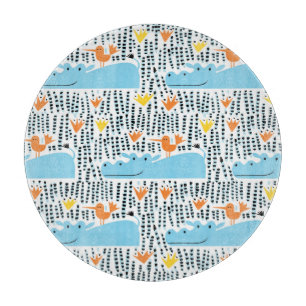 Planche À Découper Hippos Birds Lake : Motif Vintage.