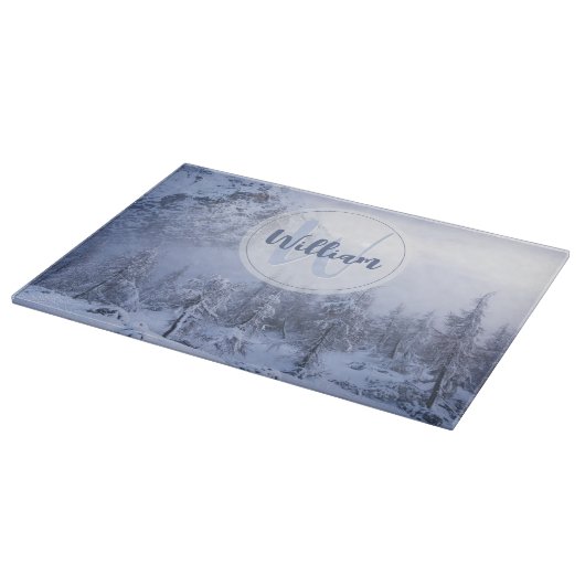 Planche À Découper Hiver merveilleux brouillard épinette forêt neige (Coin)