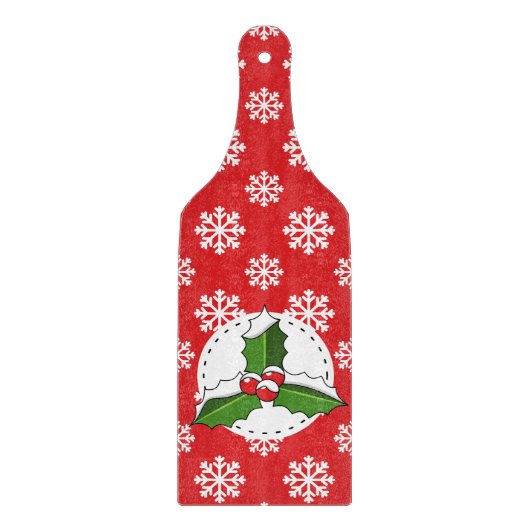 Planche À Découper Holly Berry on Red White Snowflakes (Devant)