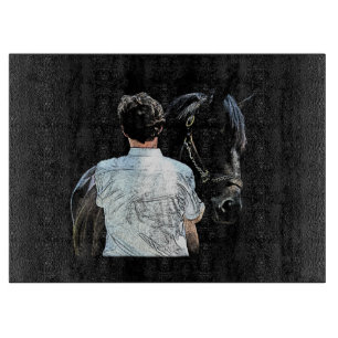 Planche À Découper Homme tenant Cheval sombres Coupe Board