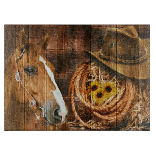 Planche À Découper Horse Cowboy Casquette Lasso Sunflower Rustic Barq