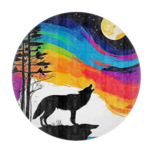 Planche À Découper Hurlement d'art du loup de la lune