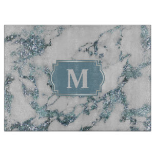 Planche À Découper Ice Blue Faux Marbre Parties scintillant Monogramm
