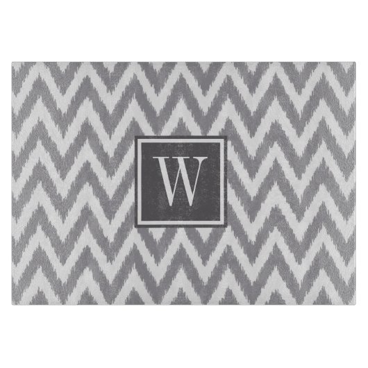 Planche À Découper Ikat Chevron Gris Monogramme Verre (Devant)