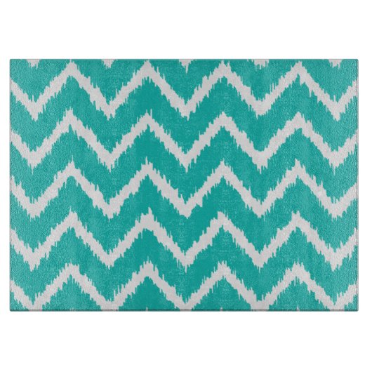 Planche À Découper Ikat Chevrons - Turquoise et blanche (Devant)