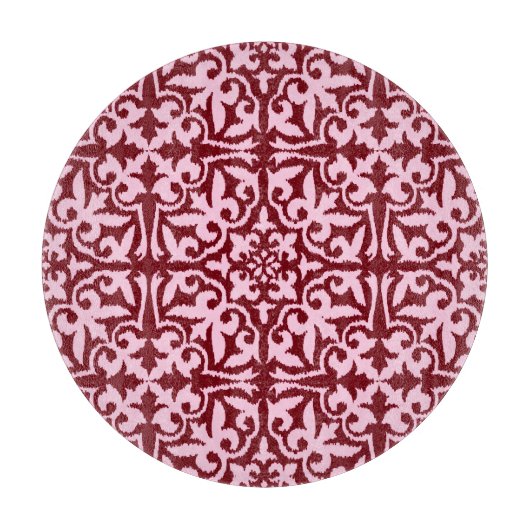 Planche À Découper Ikat damask pattern - Bourgogne et rose (Devant)