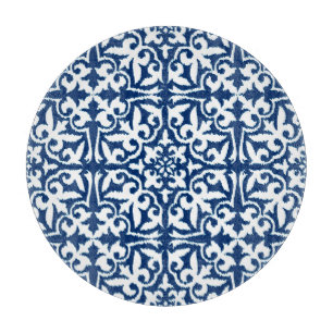 Planche À Découper Ikat damask pattern - Cobalt bleu et blanc
