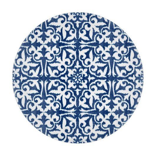 Planche À Découper Ikat damask pattern - Cobalt bleu et blanc (Devant)