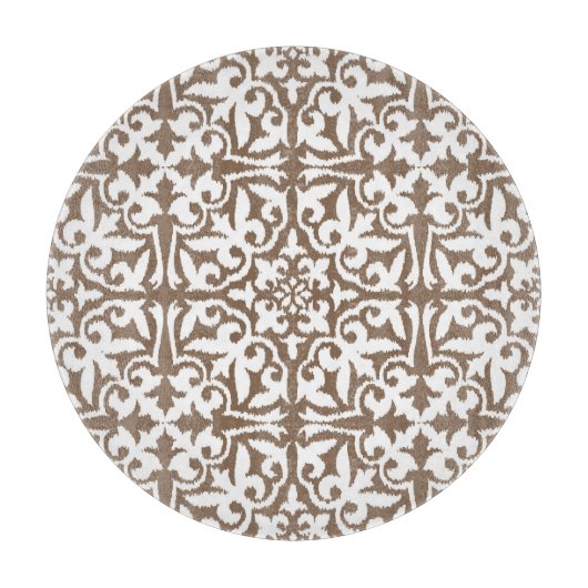 Planche À Découper Ikat damask pattern - Taupe Tan et Blanc (Devant)