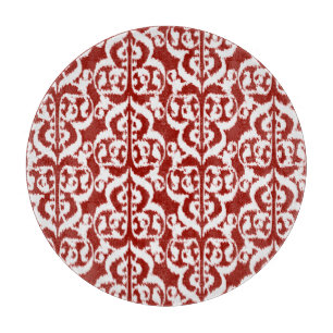 Planche À Découper Ikat Moorish Damask - rouge foncé et blanc