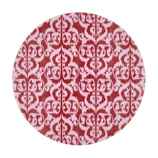 Planche À Découper Ikat Moorish Damask - rouge foncé et rose (Devant)