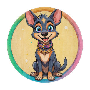 Planche À Découper Illustration Colorée d'un Chien Heureux Assis