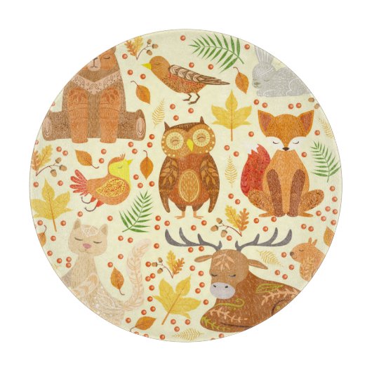 Planche À Découper Illustration d'animaux de forêt ornementaux. (Devant)