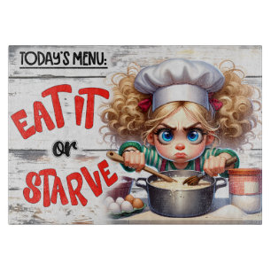 Planche À Découper Illustration de cuisine de dessin animé « Mangez-l