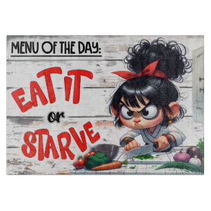 Planche À Découper Illustration de cuisine de dessin animé « Mangez-l