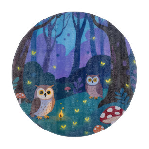 Planche À Découper Illustration de Hiboux de la Forêt Nocturne