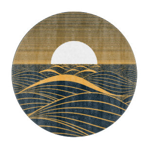 Planche À Découper Illustration de lune de soleil stylisée, mer sombr