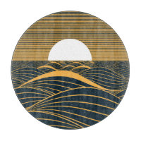 Illustration de lune de soleil stylisée, mer sombr