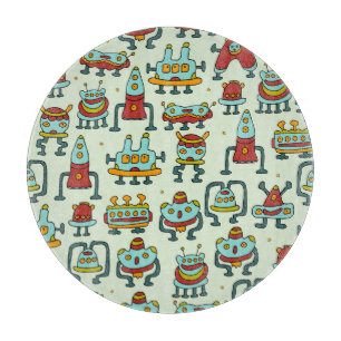 Planche À Découper Illustration du Motif Vintage des Aliens robots