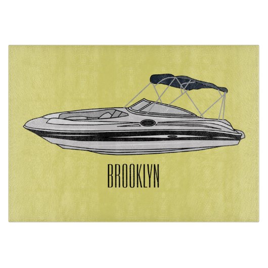 Planche À Découper Illustration d'un bateau à moteur (Devant)