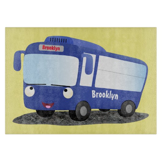 Planche À Découper Illustration d'un bus moderne bleu mignon (Devant)