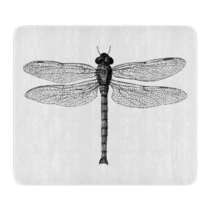 Planche À Découper Illustration vintage de libellule noir et blanc