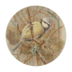 Planche À Découper Illustration vintage de mésange bleue