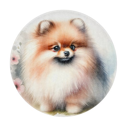 Planche À Découper Image d'aquarelle mignonne Pomeranian (Devant)