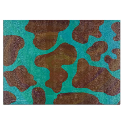 Planche À Découper Impression Brown et Turquoise de vache (Devant)