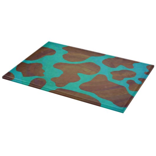 Planche À Découper Impression Brown et Turquoise de vache (Coin)