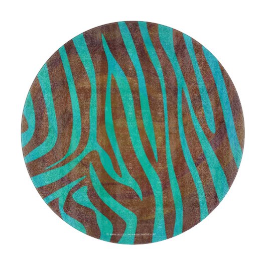 Planche À Découper Impression Brown et Turquoise Zebra (Devant)