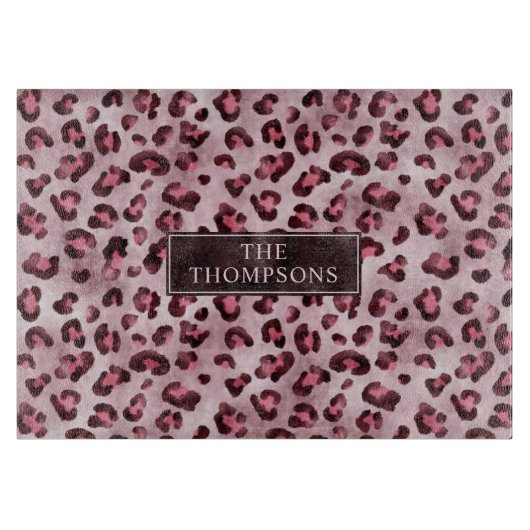 Planche À Découper Impression d'animal léopard rose avec fausse feuil (Devant)