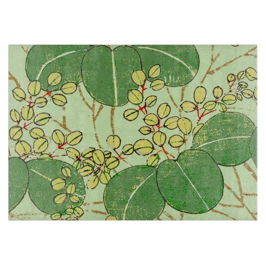 Planche À Découper Impression de bloc de bois de feuille verte botani (Devant)