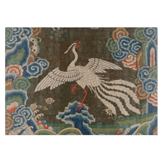 Planche À Découper Impression de broderie en soie blanche antique chi (Devant)