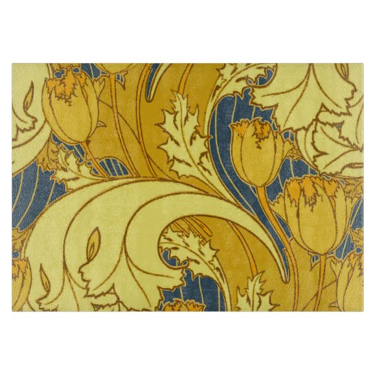 Planche À Découper Impression de motif de tulipe : Art nouveau bleu j (Devant)