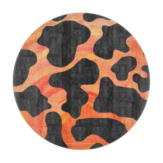 Planche À Découper Impression noire et orange de vache (Devant)