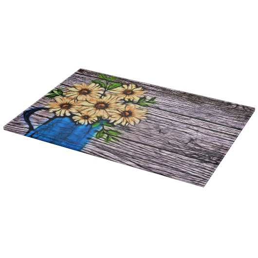 Planche À Découper Impressionnisme rustique vase bleu marguerite d'ét (Coin)