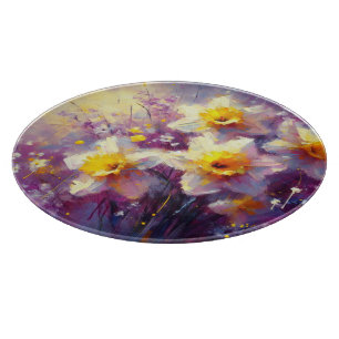 Planche À Découper Impressionniste Daffodique Floral Purple Jaune