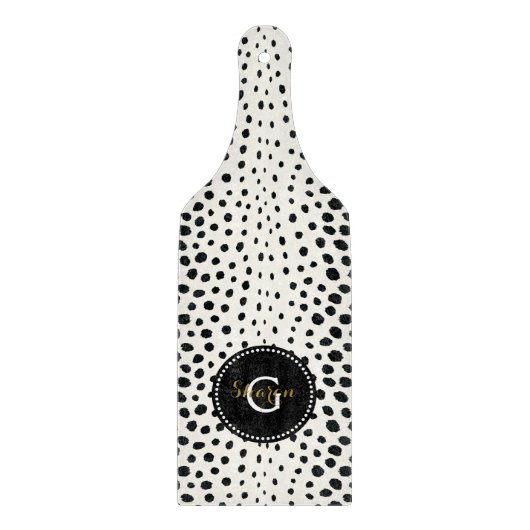 Planche À Découper Imprimé guépard noir blanc chic motif monogramme (Devant)