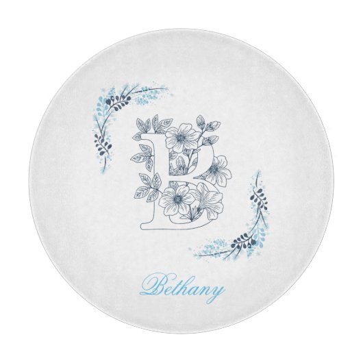 Planche À Découper Initiale "B" Monogramme bleu Calme Floral (Devant)