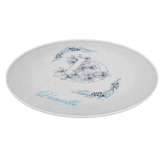 Planche À Découper Initiale "D" Monogramme bleu Calme Floral (Coin)