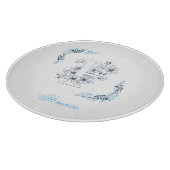 Planche À Découper Initiale "F" Monogramme bleu Calme Floral (Coin)