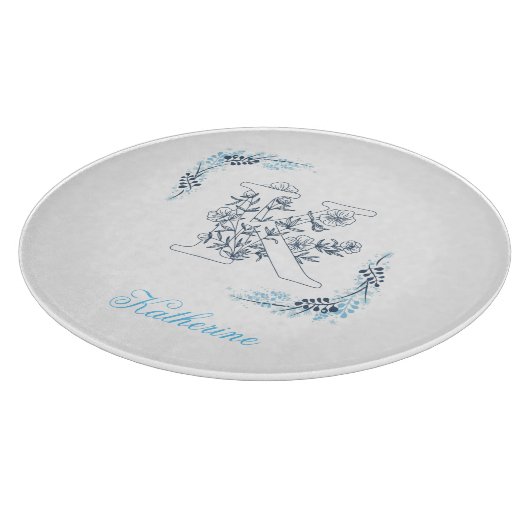 Planche À Découper Initiale "K" Blue Monogram Calme Floral (Coin)