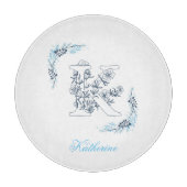 Planche À Découper Initiale "K" Blue Monogram Calme Floral (Devant)